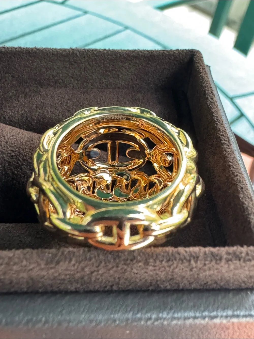 Hermes 18k Gold Chain D’ancre Chain-Link 'H' Ring